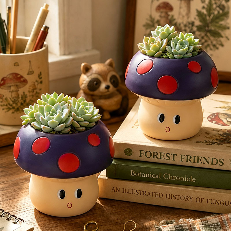 Schattige cartoon-paddenstoel  - Cactus Mix Pot recensie en prijs